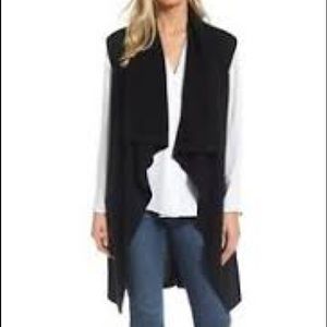 100% Cashmere Black Waterfall Drape-front Vest